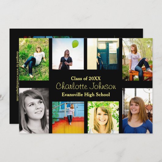 Huit/Neuf Photos Noir - Faire-part Grad (Devant / Derrière)