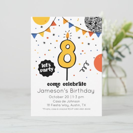 Huitième anniversaire bougie Doodle Invitation (Debout devant)