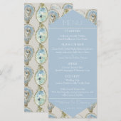 Huîtres aquarelle mariage - Menu plat bleu clair (Devant / Derrière)