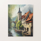 Huizen aan de rivier legpuzzel (Verticaal)