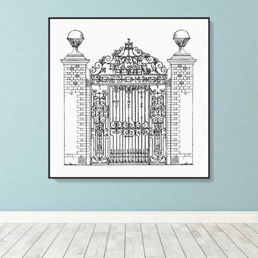 Huizen Architectuur Gate hek smeedijzeren stenen Canvas Afdruk (Insitu (Houten vloer))