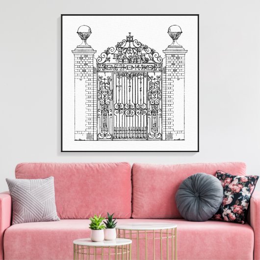 Huizen Architectuur Gate hek smeedijzeren stenen Canvas Afdruk (Insitu (Woonkamer))