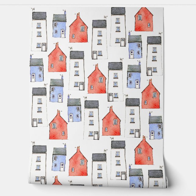 Huizen en huisjes Waterverf Behang (Afrollen)