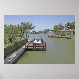 Huizen en steigers aan het kanaal Marco Island Flo Poster