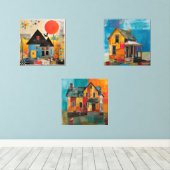 Huizen gemaakt van een collage van stukken en text muurkunst sets (Houten vloer)