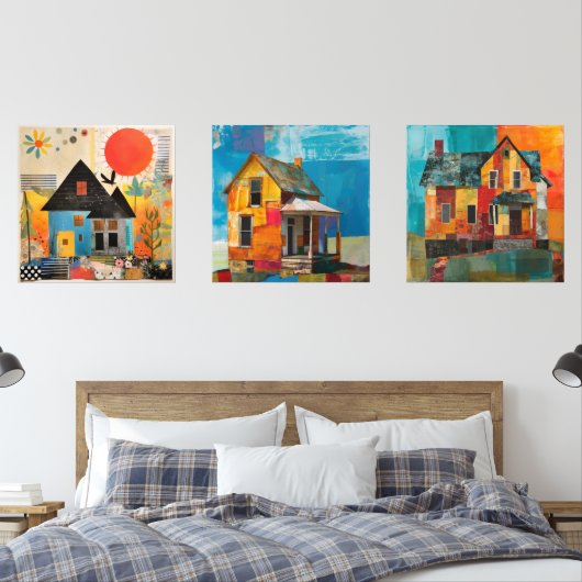 Huizen gemaakt van een collage van stukken en text muurkunst sets (Slaapkamer)