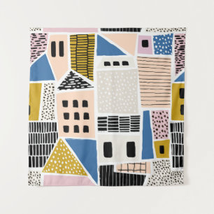 Huizen Hand getekend naadloos Abstract Wandkleed