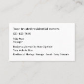 Huizenverhuizers en opslag visitekaartje (Achterkant)