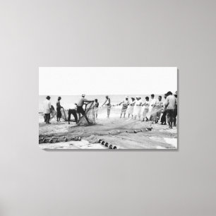 Hukilau Nets mannen Vist Surf foto Hawaï Canvas Afdruk