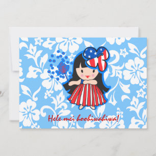 Hula Americana Hula Meisje Patriottische Uitnodigi Kaart