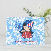 Hula Americana Hula Meisje Patriottische Uitnodigi Kaart (Staand voorkant)