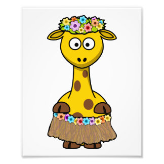 Hula Dancer Giraffe Cartoon Foto Afdruk