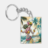 Hula Dancer op de Hawaïaanse eilanden Aloha Sleutelhanger (Voorkant Links)