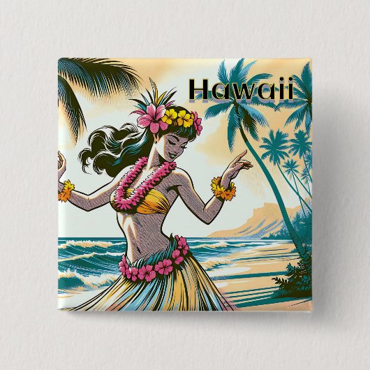 Hula Dancer op Hawaï Vierkante Button 5,1 Cm (Voorkant)