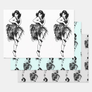 Hula Dancer Originele Waterverf Miranda B & W Inpakpapier Vel