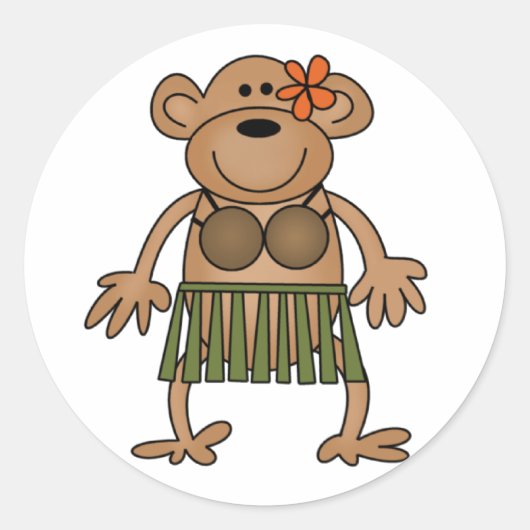 Hula Dancing Monkey Ronde Sticker (Voorkant)