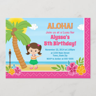 Hula Girl Birthday Uitnodiging Luau Uitnodiging