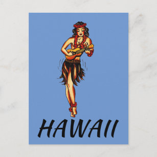 Hula Girl - Carte postale Hawaii Vintage