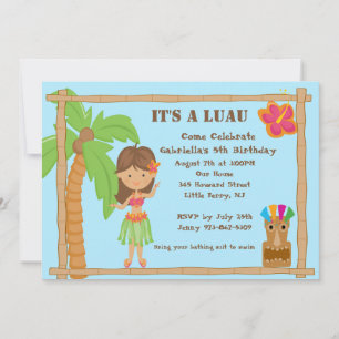 Hula Girl Luau Birthday Uitnodiging
