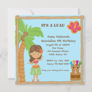 Hula Girl Luau Square Birthday Invitation Kaart