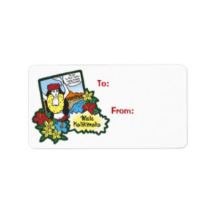Hula Girl Mele Kalikimaka Hawaiian Xmas Cartoon Etiket
