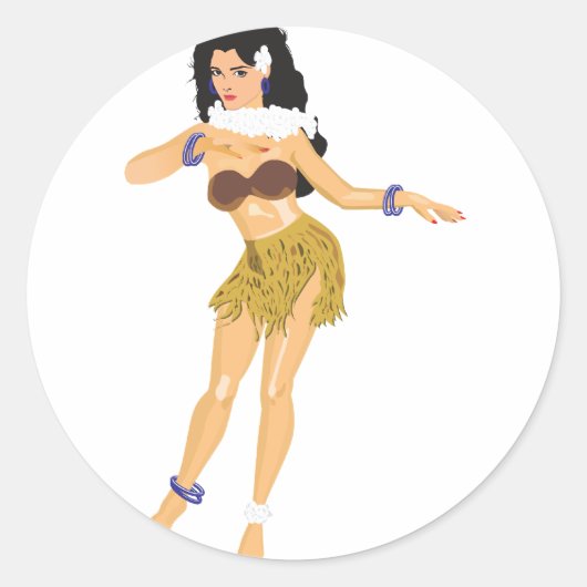Hula Girl Ronde Sticker (Voorkant)