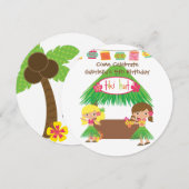 Hula Girls Tiki Hut Round Luau Verjaardag Uitnodig Kaart (Voorkant / Achterkant)