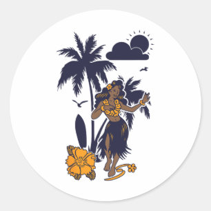 Hula Hawaiian Girl Graphic Ronde Sticker