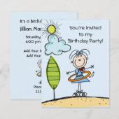 Hula Hoop Figure Girl Birthday Invitations (Devant / Derrière)