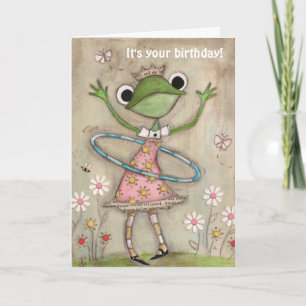 Hula Hoop Frog - Birthday Kaart