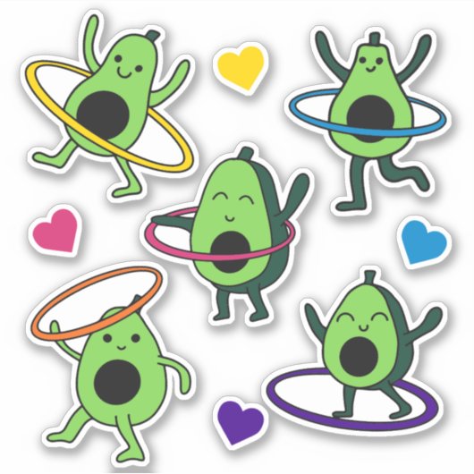 Hula Hooping Avocado Sticker Sheet (Voorkant)