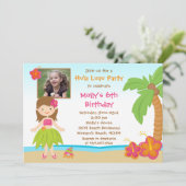 Hula Luau Birthday Party Invitation Kaart (Staand voorkant)