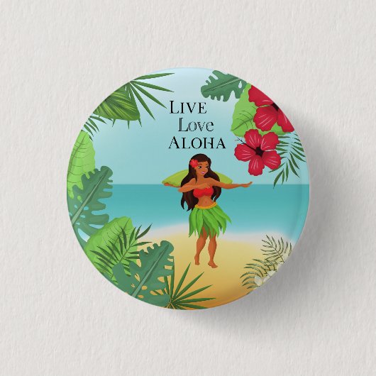 Hula Meisje Live Liefde Aloha Ronde Button 3,2 Cm (Voorkant)