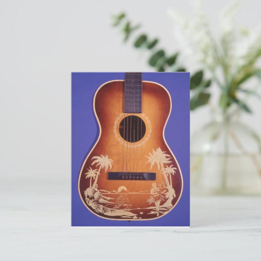 Hula meisje spelen ukulele gitaar kunst briefkaart (Staand voorkant)