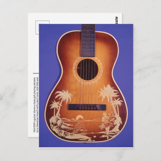 Hula meisje spelen ukulele gitaar kunst briefkaart (Voorkant / Achterkant)