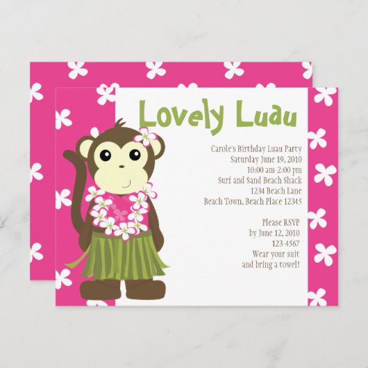 Hula Monkey Kaart (Voorkant / Achterkant)