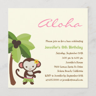 Hula Monkey Luau Party Invitation Kaart