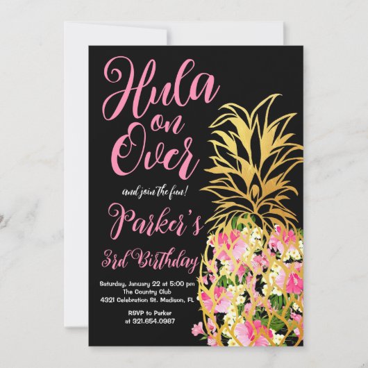 Hula over, Luau, Ananas Verjaardagsfeest Kaart (Voorkant)