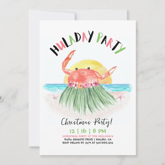 Huladay Feest Krab Hawaiaanse Tropische Kerstmis Kaart (Voorkant)