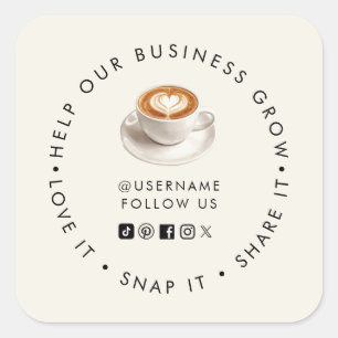 Hulp aan onze koffiezaak om te groeien sociale med vierkante sticker