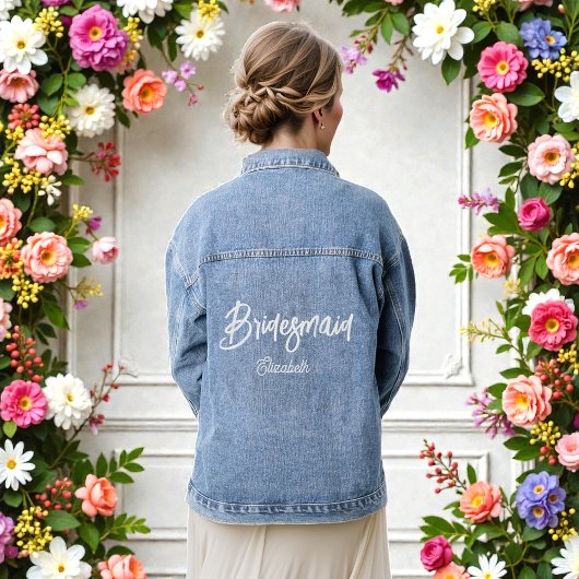 Hulp bruidsmeisje witte script trouw denim jas jacket