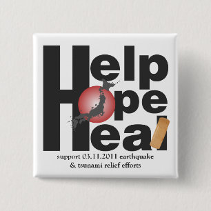 HULP. HOOP. HEAL. VIERKANTE BUTTON 5,1 CM