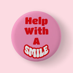Hulp met een glimlach Rood & Wit Tekst Roze Badge/ Ronde Button 5,7 Cm
