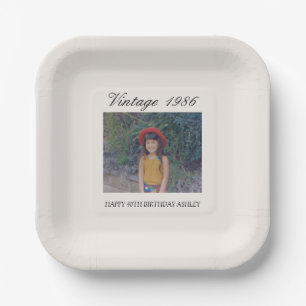 Hulpmiddelen voor 40e verluierfeest Vintage babyfo Papieren Bordje