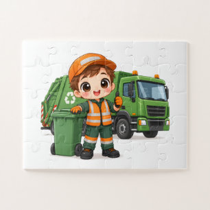 Hulpvaardige vuilniswagenchauffeur legpuzzel