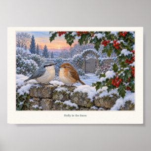 Hulst in de Sneeuw Winter Vogels Kunstprint Poster
