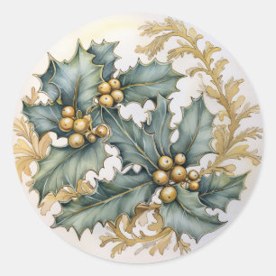 Hulst met gouden versieringen ronde sticker