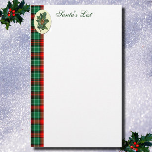 Hulst op rood-groene ruit Kerstkaart Briefpapier