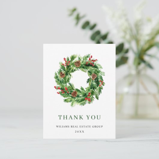 Hulstbes Dennenkegels Kerstkrans Bedankt Briefkaart (Staand voorkant)