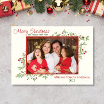 Hulstbesjes en bladeren Foto Kerstkaart